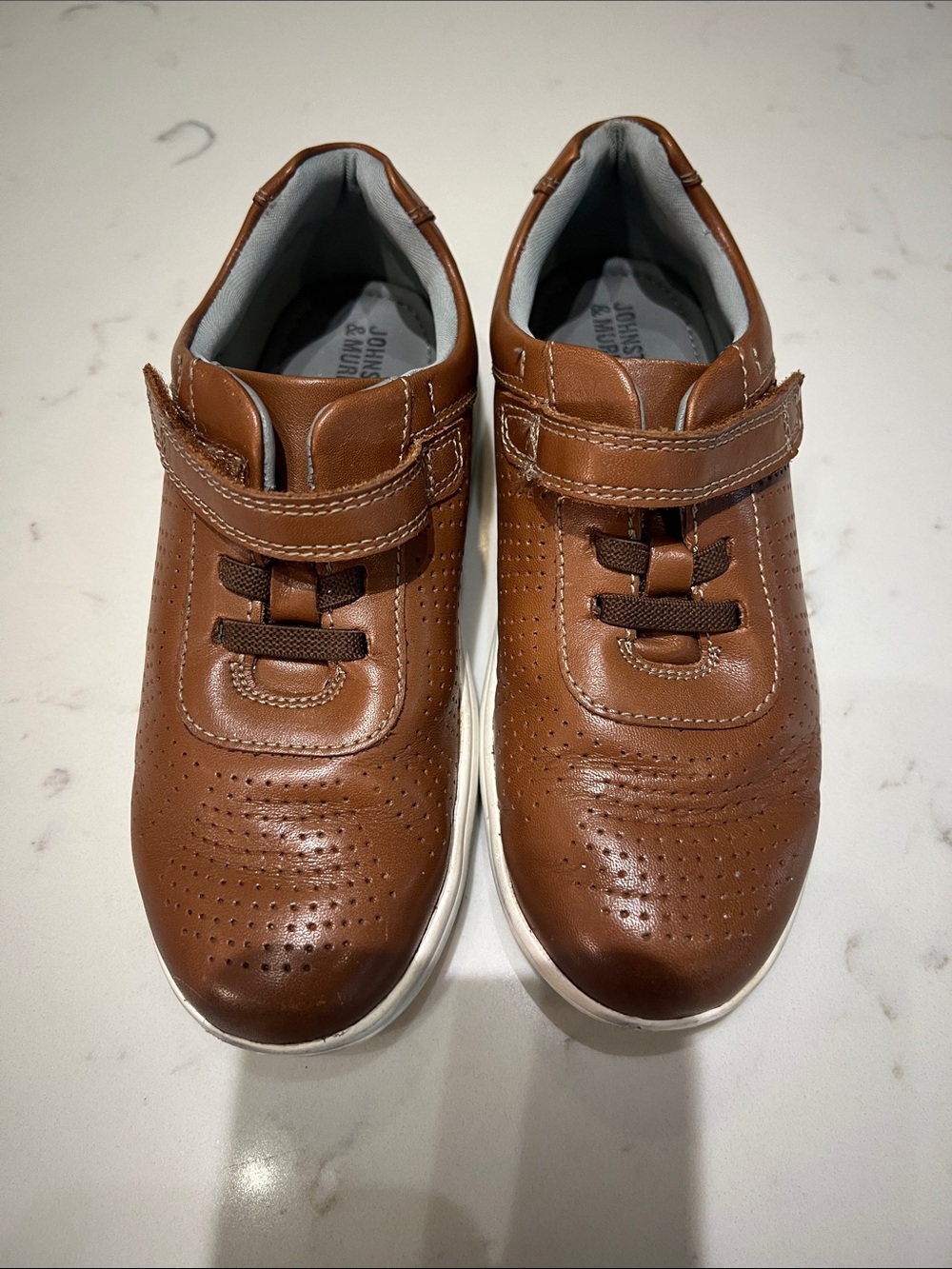 Johnston & Murphy Kids Tan Leather Velcro Sneakers